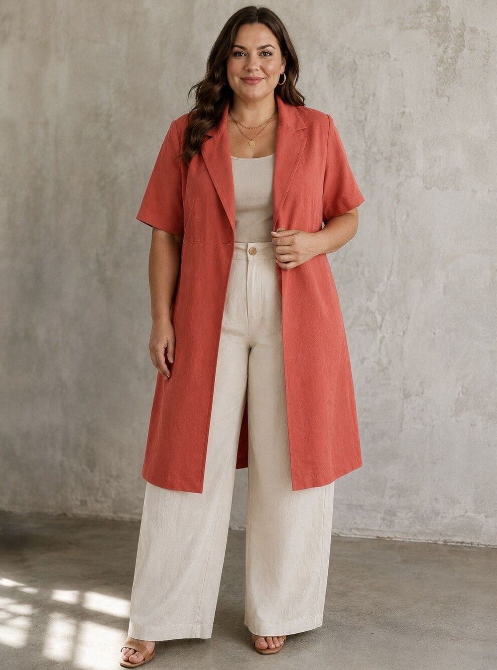 Vintage Positive Influence Linen Coral Longline Blazer Single Button 18W Career